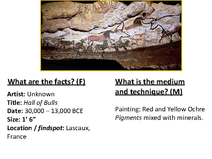 What are the facts? (F) Artist: Unknown Title: Hall of Bulls Date: 30, 000