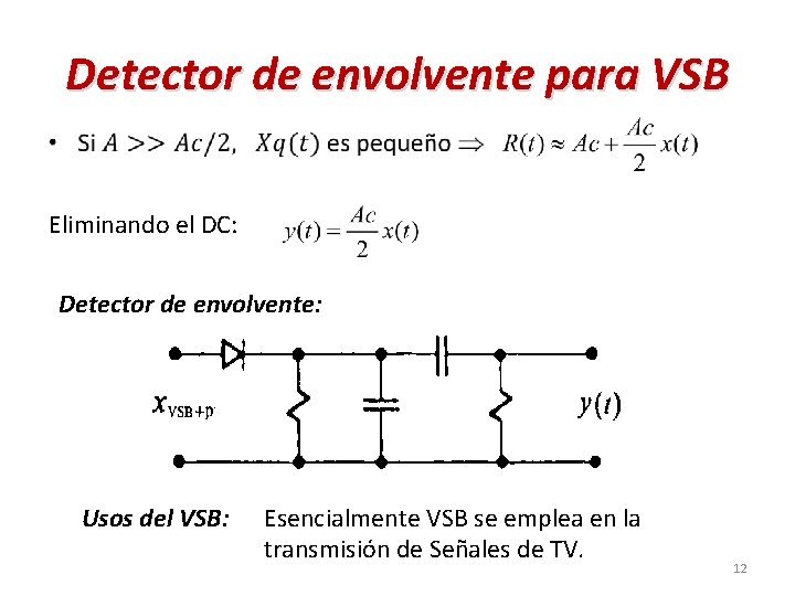 Detector de envolvente para VSB • Eliminando el DC: Detector de envolvente: Usos del