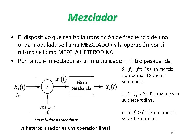 Mezclador • El dispositivo que realiza la translación de frecuencia de una onda modulada