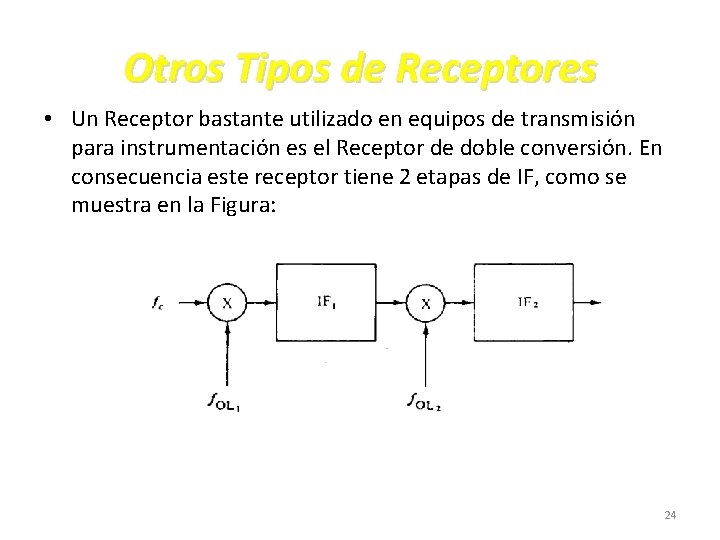 Otros Tipos de Receptores • Un Receptor bastante utilizado en equipos de transmisión para