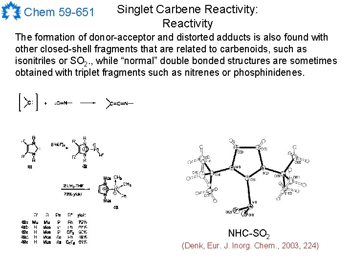 Chem 59 -651 Singlet Carbene Reactivity: Reactivity The formation of donor-acceptor and distorted adducts