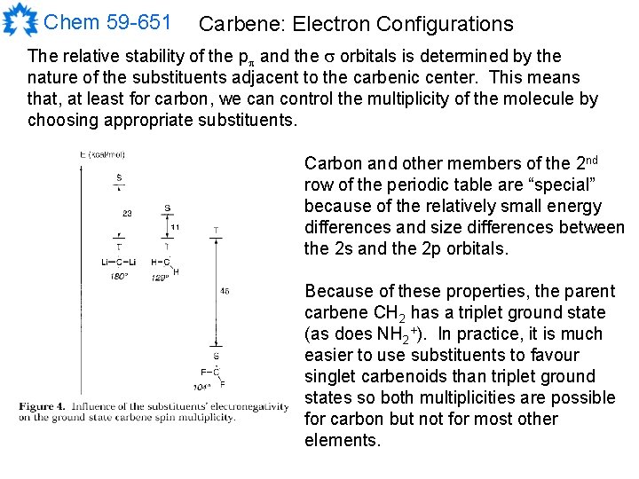 Chem 59 -651 Carbene: Electron Configurations The relative stability of the pp and the