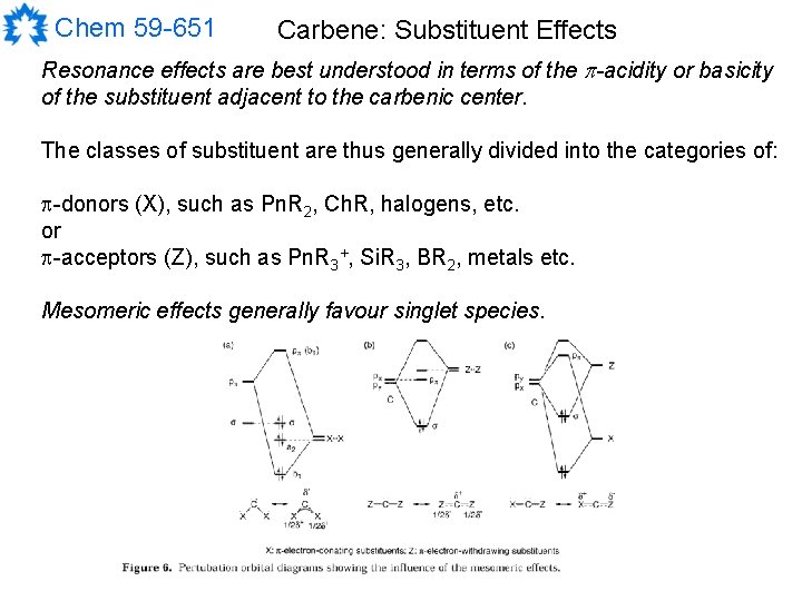 Chem 59 -651 Carbene: Substituent Effects Resonance effects are best understood in terms of
