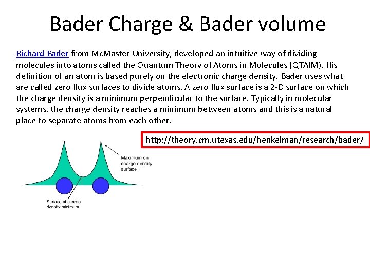 Bader Charge & Bader volume Richard Bader from Mc. Master University, developed an intuitive