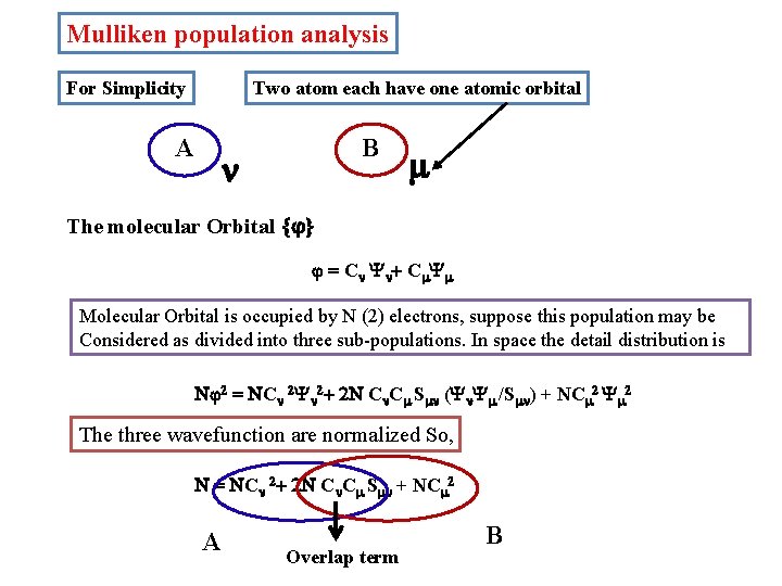 Mulliken population analysis For Simplicity Two atom each have one atomic orbital A B