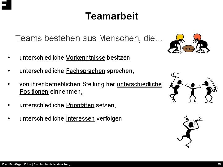 Teamarbeit Teams bestehen aus Menschen, die… • unterschiedliche Vorkenntnisse besitzen, • unterschiedliche Fachsprachen sprechen,