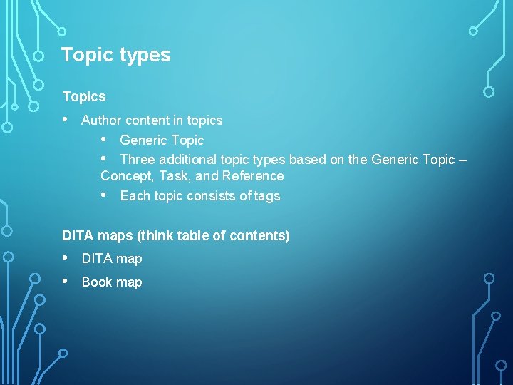 Topic types Topics • Author content in topics • Generic Topic • Three additional