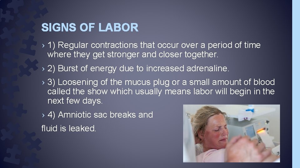 SIGNS OF LABOR › 1) Regular contractions that occur over a period of time