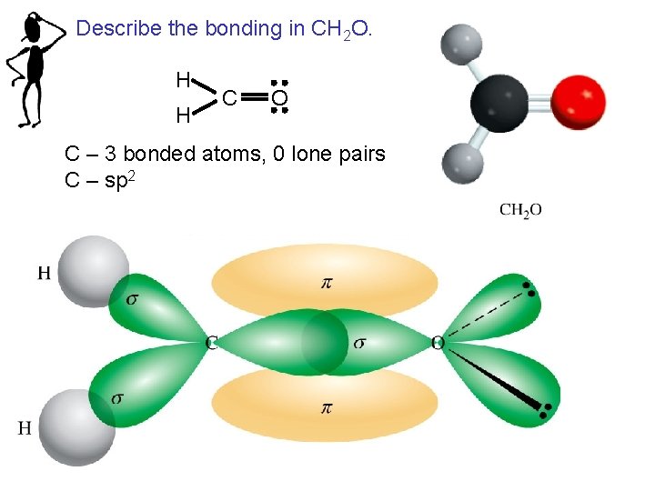 Describe the bonding in CH 2 O. H H C O C – 3