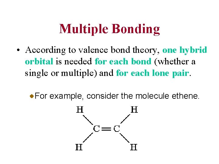 Multiple Bonding • According to valence bond theory, one hybrid orbital is needed for