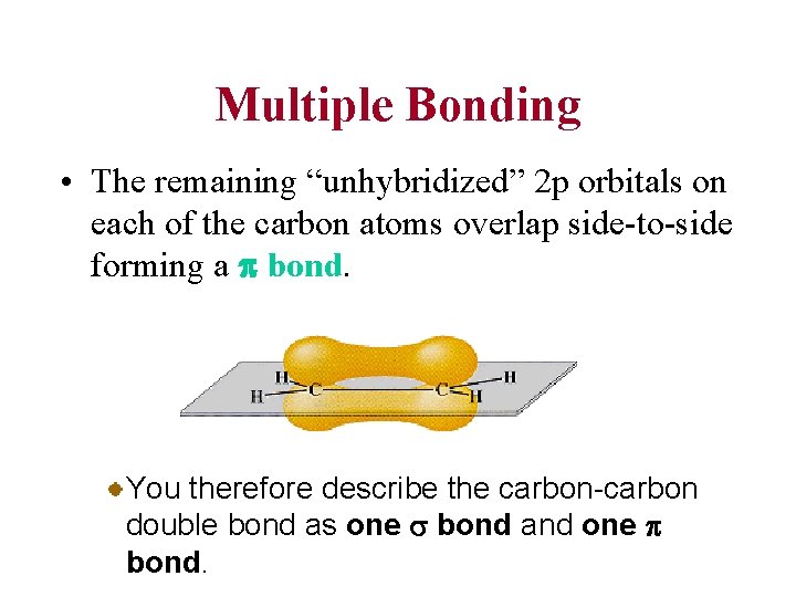 Multiple Bonding • The remaining “unhybridized” 2 p orbitals on each of the carbon