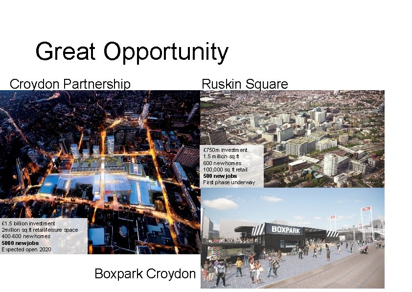 Great Opportunity Croydon Partnership Ruskin Square £ 750 m investment 1. 5 million sq.