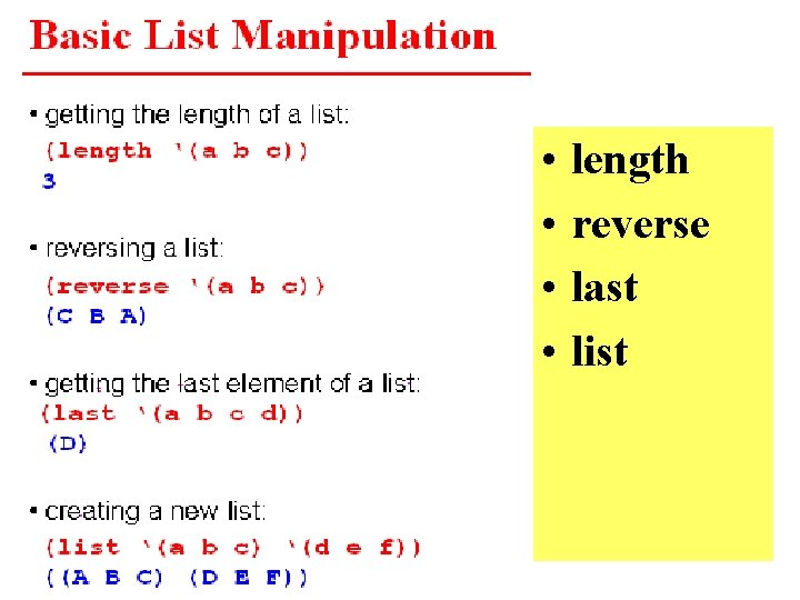  • • length reverse last list 