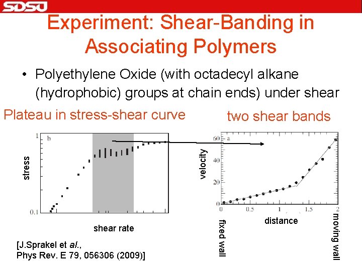 Experiment: Shear-Banding in Associating Polymers • Polyethylene Oxide (with octadecyl alkane (hydrophobic) groups at