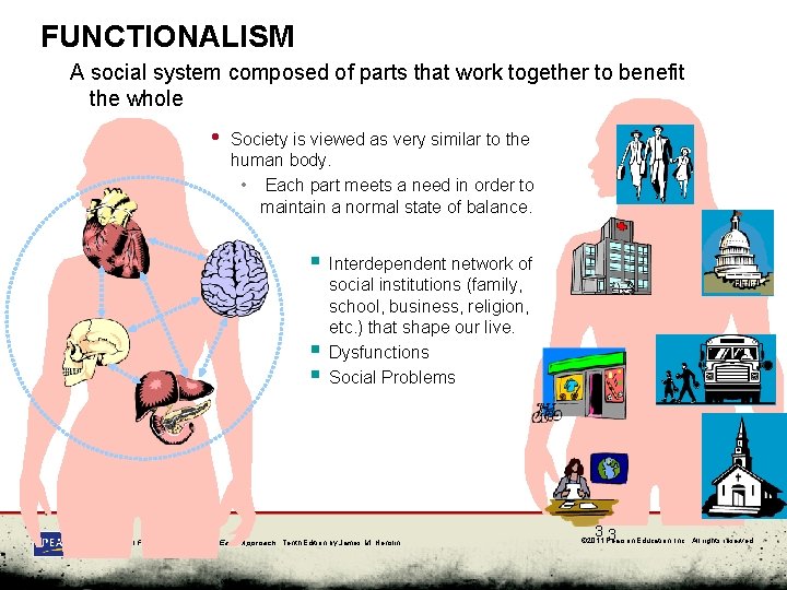 FUNCTIONALISM A social system composed of parts that work together to benefit the whole
