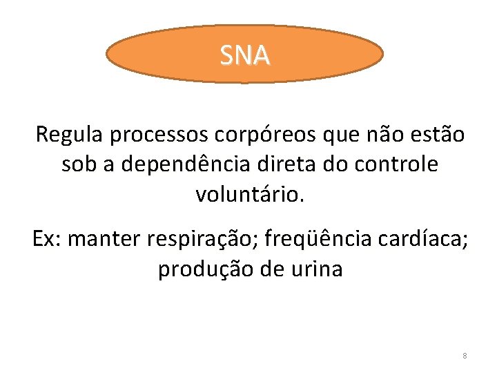 SNA Regula processos corpóreos que não estão sob a dependência direta do controle voluntário.