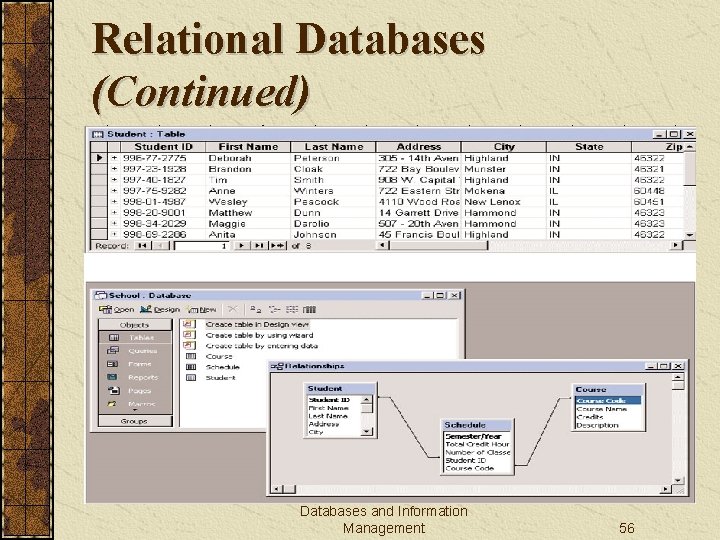 Relational Databases (Continued) Databases and Information Management 56 