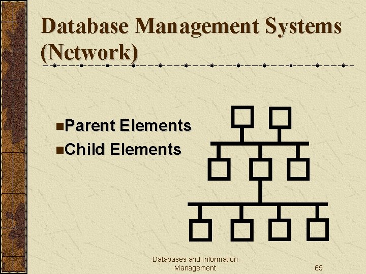 Database Management Systems (Network) n. Parent Elements n. Child Elements Databases and Information Management
