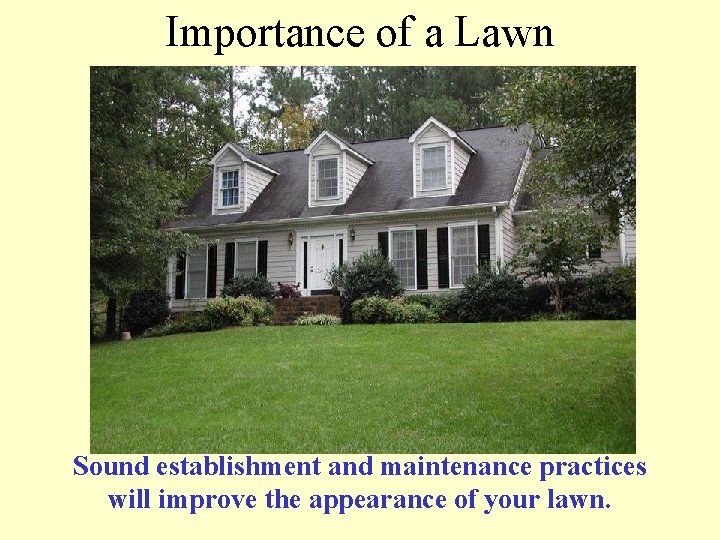 Importance of a Lawn Sound establishment and maintenance practices will improve the appearance of