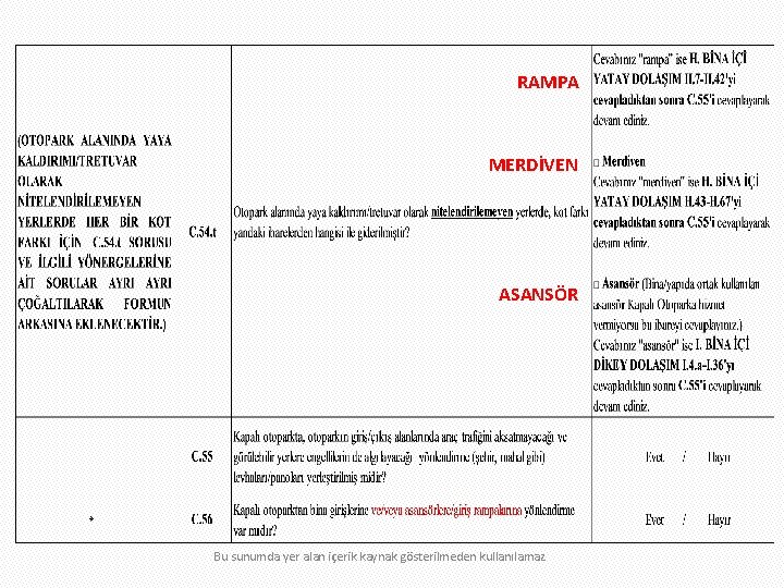 RAMPA MERDİVEN ASANSÖR Bu sunumda yer alan içerik kaynak gösterilmeden kullanılamaz 