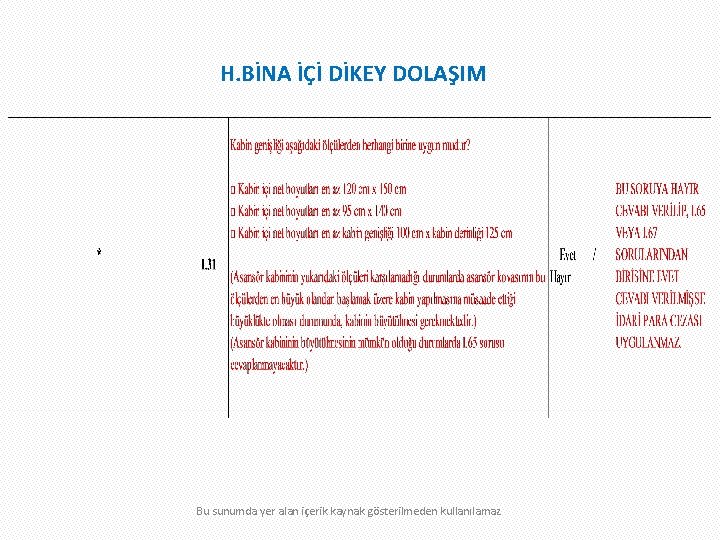 H. BİNA İÇİ DİKEY DOLAŞIM Bu sunumda yer alan içerik kaynak gösterilmeden kullanılamaz 