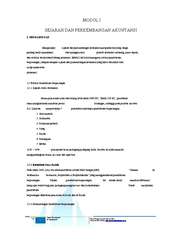 Modul I Sejarah Dan Perkembangan Akuntansi 1 Pendahuluan