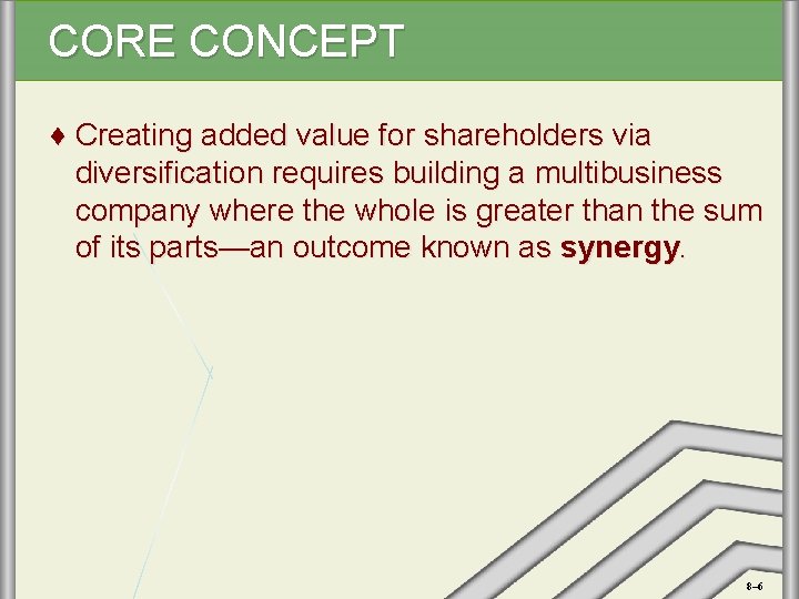 CORE CONCEPT ♦ Creating added value for shareholders via diversification requires building a multibusiness