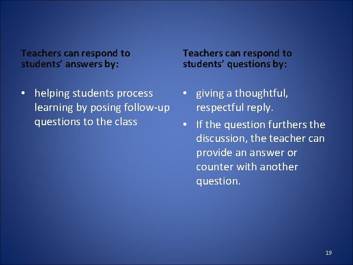 Teachers can respond to students’ answers by: Teachers can respond to students’ questions by: