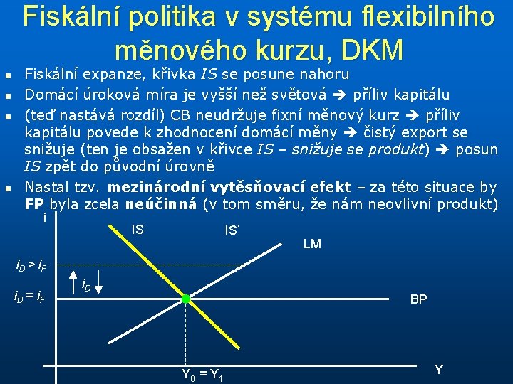 Fiskální politika v systému flexibilního měnového kurzu, DKM n n Fiskální expanze, křivka IS