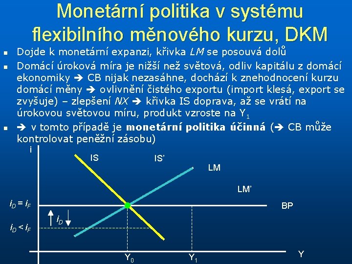 Monetární politika v systému flexibilního měnového kurzu, DKM n n n Dojde k monetární