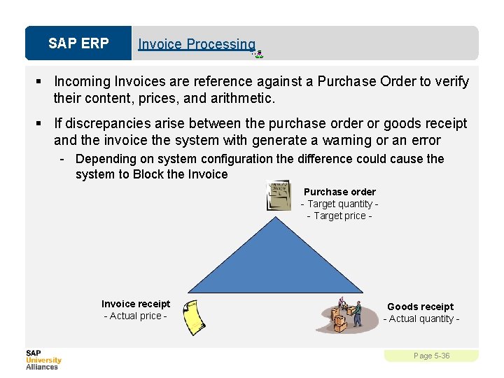 SAP ERP Invoice Processing § Incoming Invoices are reference against a Purchase Order to