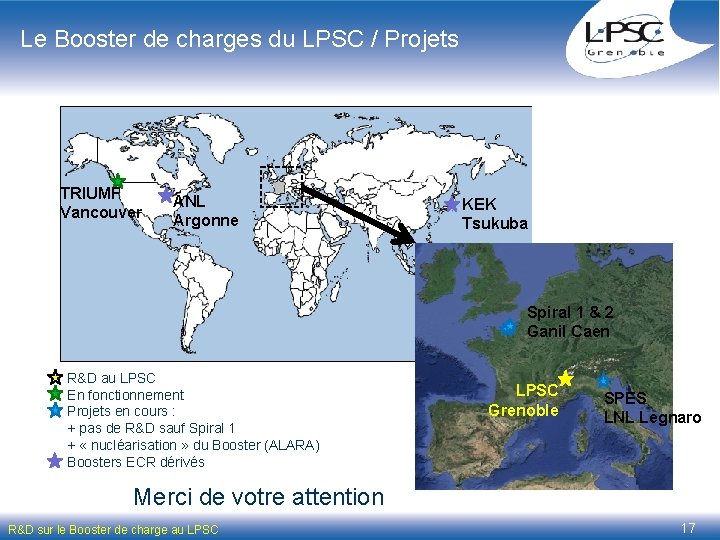 Le Booster de charges du LPSC / Projets TRIUMF Vancouver ANL Argonne KEK Tsukuba