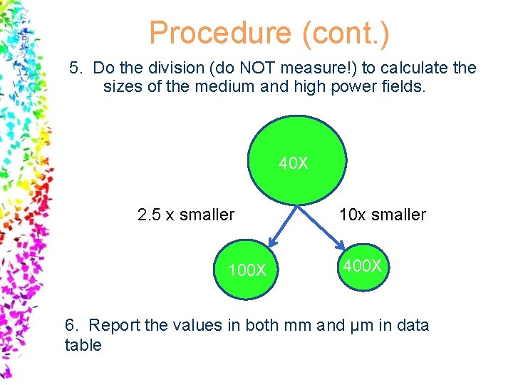 Procedure (cont. ) 5. Do the division (do NOT measure!) to calculate the sizes