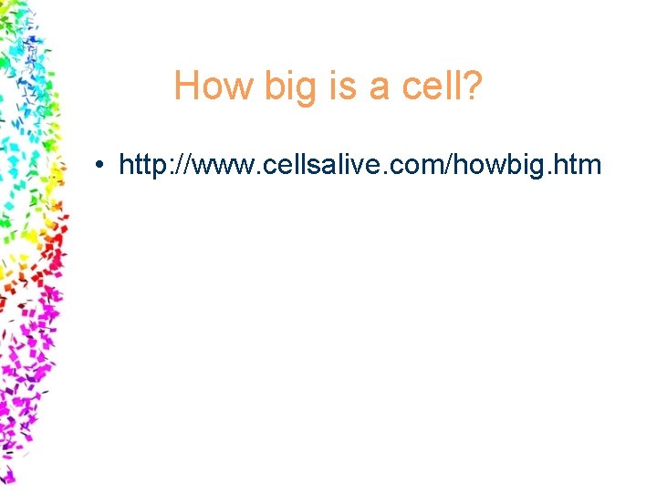 How big is a cell? • http: //www. cellsalive. com/howbig. htm 