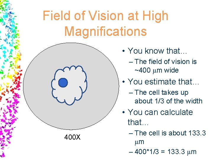 Field of Vision at High Magnifications • You know that… – The field of