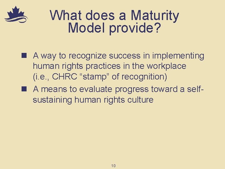 What does a Maturity Model provide? n A way to recognize success in implementing
