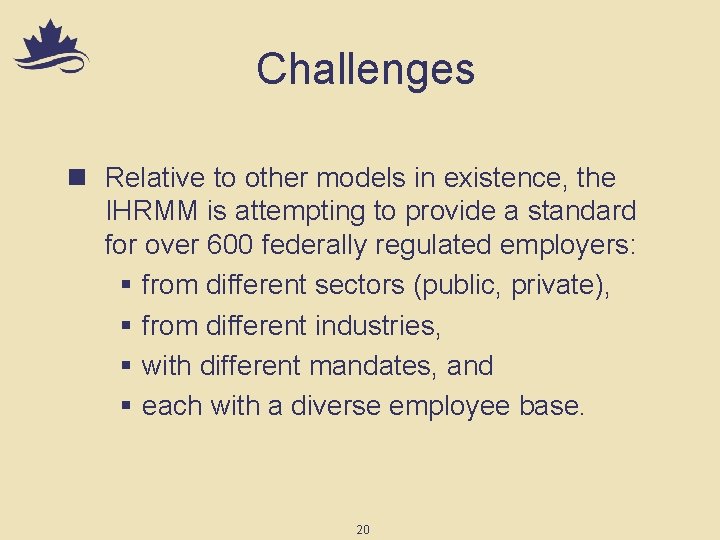 Challenges n Relative to other models in existence, the IHRMM is attempting to provide