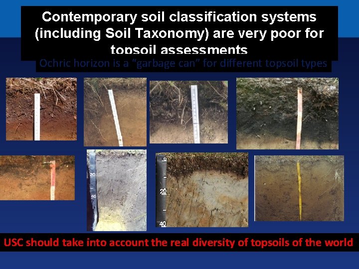 Contemporary soil classification systems (including Soil Taxonomy) are very poor for topsoil assessments Ochric