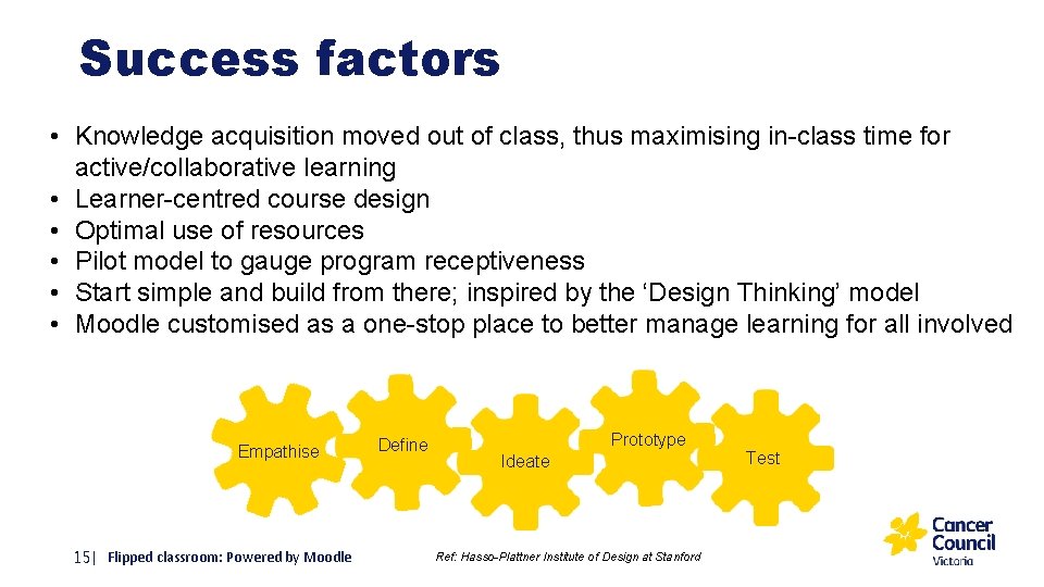 Success factors • Knowledge acquisition moved out of class, thus maximising in-class time for