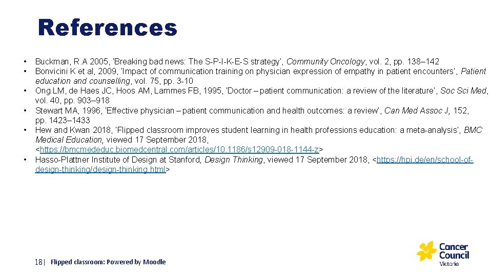 References • • • Buckman, R. A 2005, ‘Breaking bad news: The S-P-I-K-E-S strategy’,