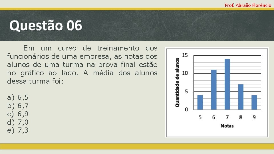 Prof. Abraão Florêncio Questão 06 Em um curso de treinamento dos funcionários de uma