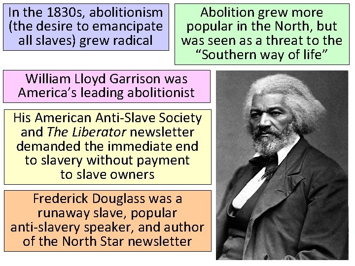 In the 1830 s, abolitionism (the desire to emancipate all slaves) grew radical Abolition