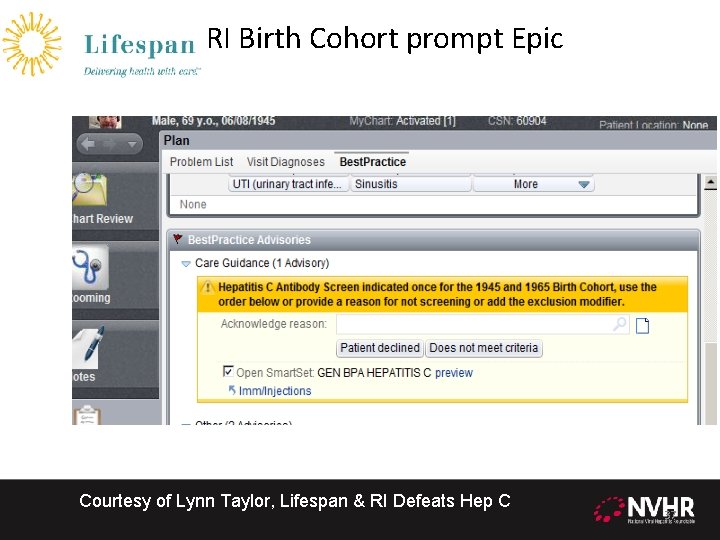  RI Birth Cohort prompt Epic Courtesy of Lynn Taylor, Lifespan & RI Defeats