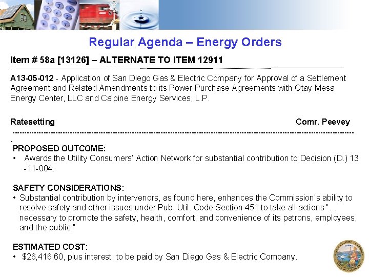 Regular Agenda – Energy Orders Item # 58 a [13126] – ALTERNATE TO ITEM