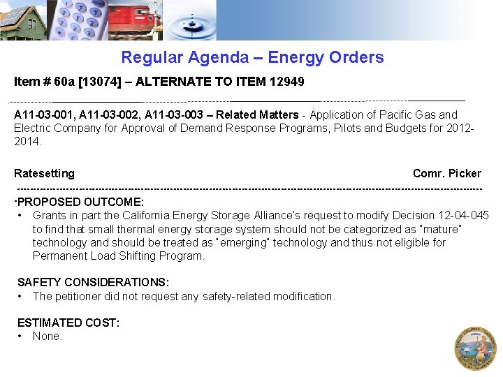 Regular Agenda – Energy Orders Item # 60 a [13074] – ALTERNATE TO ITEM