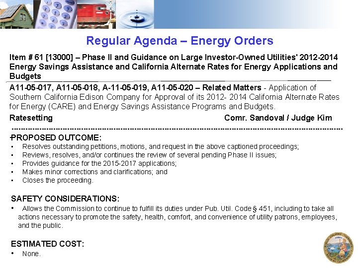 Regular Agenda – Energy Orders Item # 61 [13000] – Phase II and Guidance