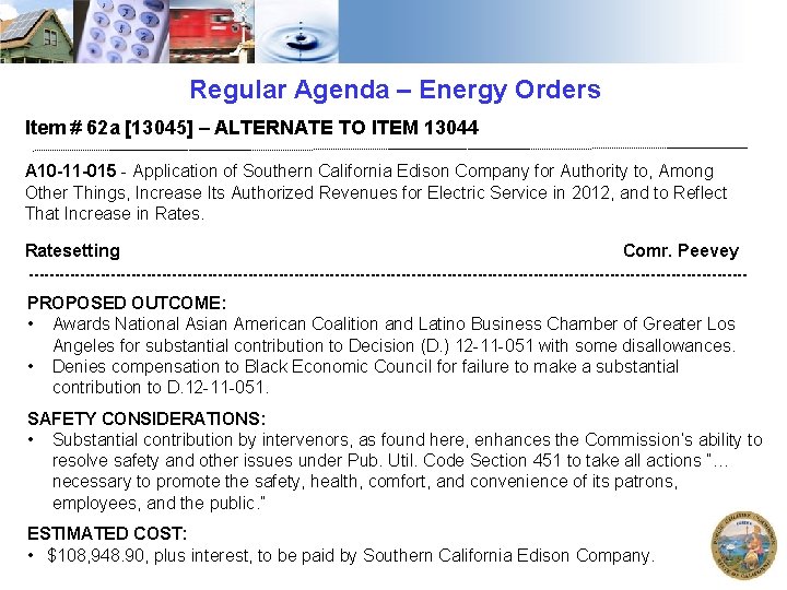 Regular Agenda – Energy Orders Item # 62 a [13045] – ALTERNATE TO ITEM