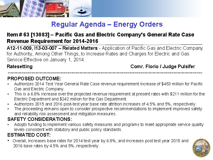 Regular Agenda – Energy Orders Item # 63 [13083] – Pacific Gas and Electric