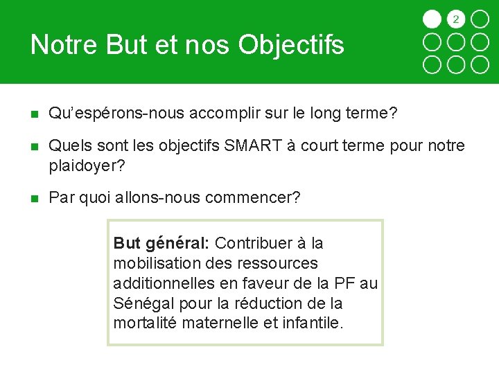 Notre But et nos Objectifs Qu’espérons-nous accomplir sur le long terme? Quels sont les