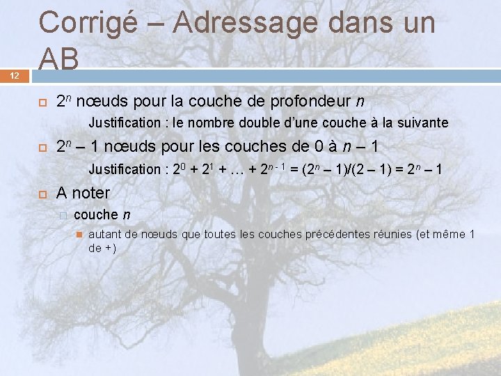 12 Corrigé – Adressage dans un AB 2 n nœuds pour la couche de